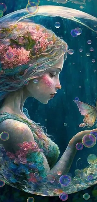 Enchanting fairy with butterfly in surreal nature art