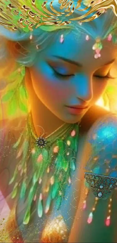 Enchanting fairy art with vibrant colors and ethereal beauty on a mobile wallpaper.