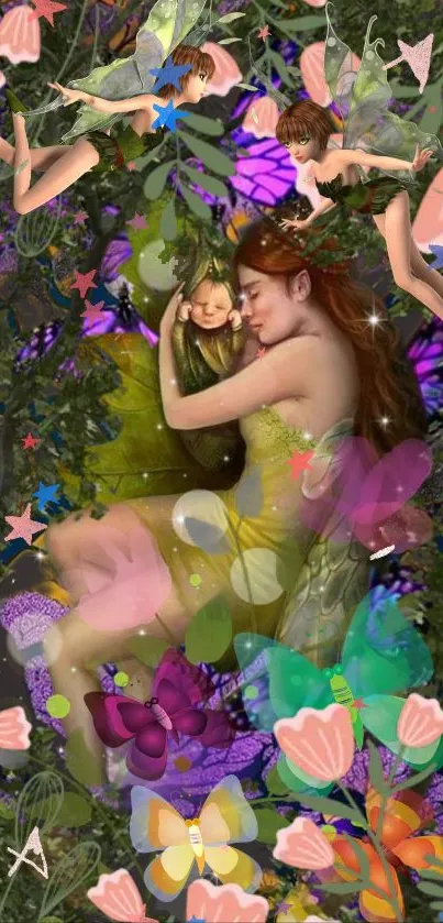 Whimsical fairy dreamscape with floral fantasy elements in vibrant colors.