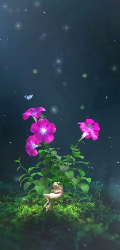 Fairy with pink flowers on vibrant dark background.