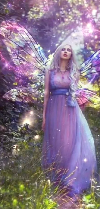 Fairy in a mystical forest with magical, ethereal wings and enchanting colors.