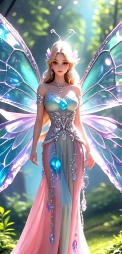 Fantasy fairy with wings in forest