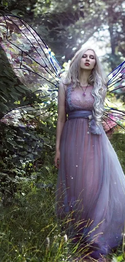 Enchanting fairy with wings in a mystical forest setting.