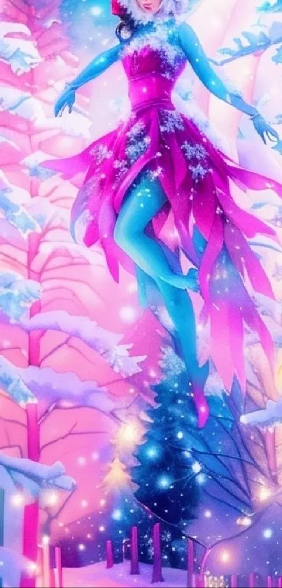 Enchanted colorful winter scene with magical elements.