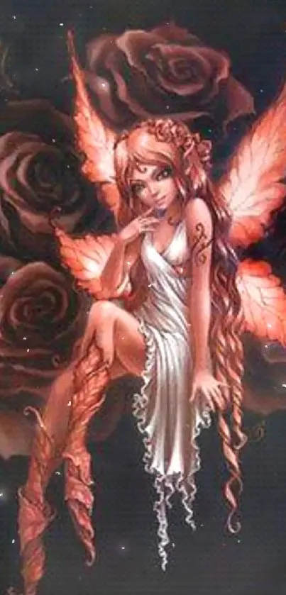 Magical fairy with rose wings and background.