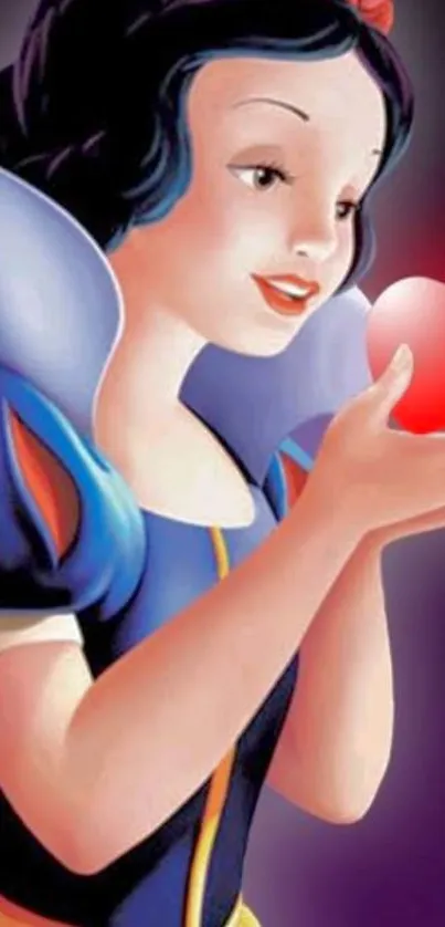 Classic fairy tale character with a glowing red apple in hand.