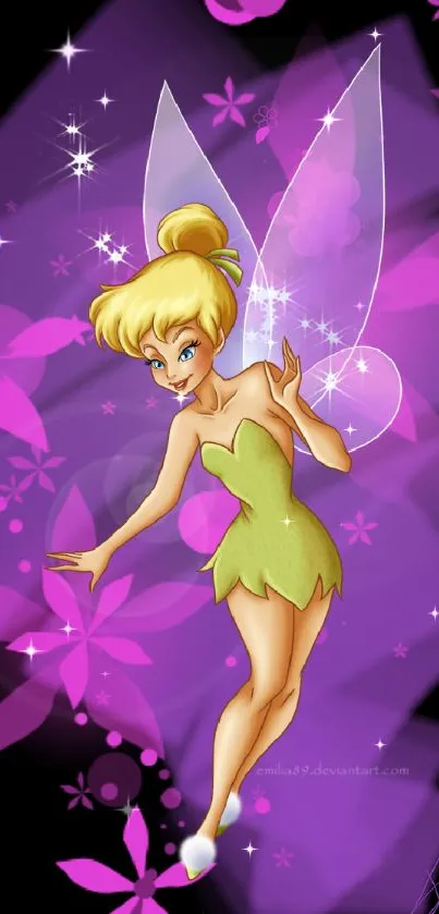 Enchanting fairy with a purple floral background.