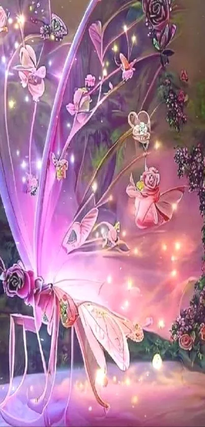 Artistic fairy wings with colorful lights and floral decorations.