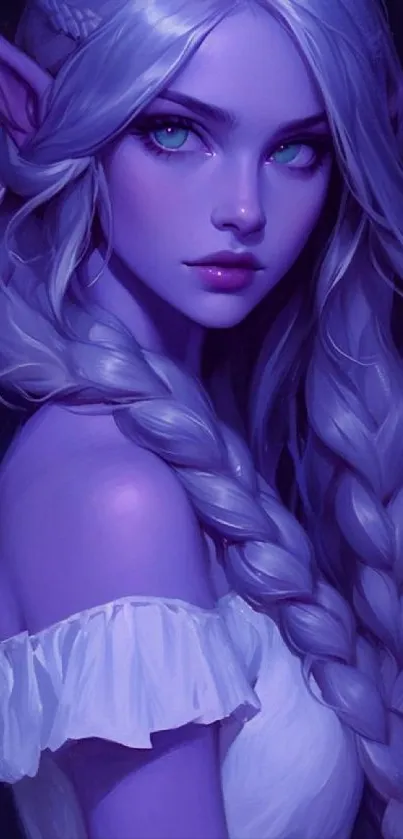 Fantasy art wallpaper featuring an ethereal character with braided hair and pointy ears.