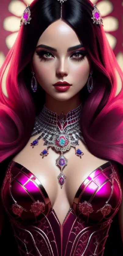 Enchanting fantasy art wallpaper with a mystical woman in magenta.