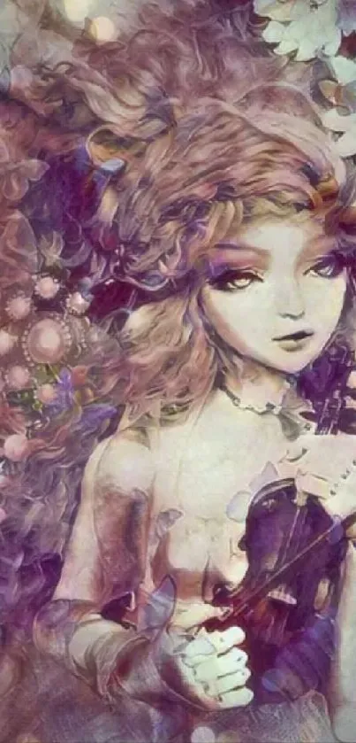 Enchanting fantasy figure with butterflies in lavender tones.