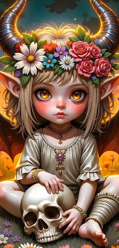 Whimsical fantasy art with horned character.