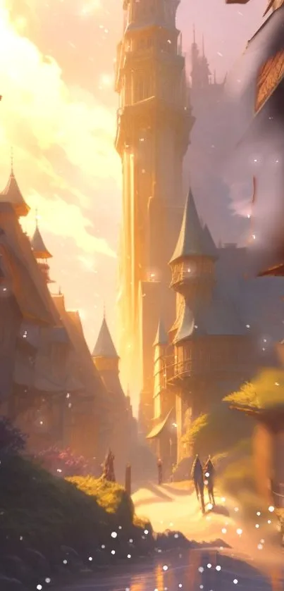 Fantasy cityscape with golden towers and a dreamy ambiance.