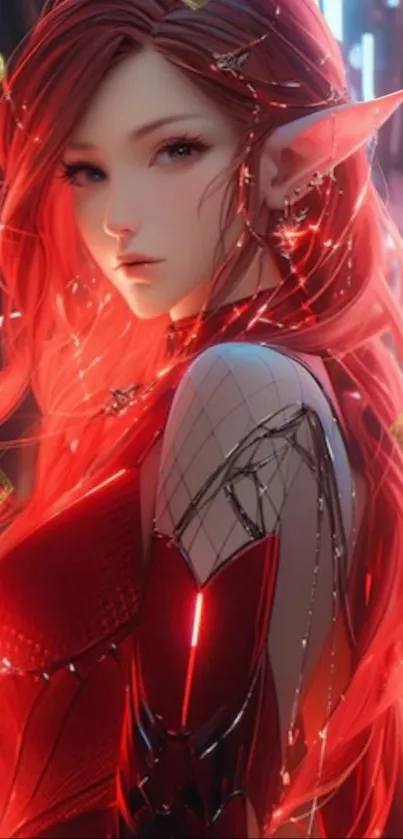 Fantasy art of a red-haired elf with intricate details.