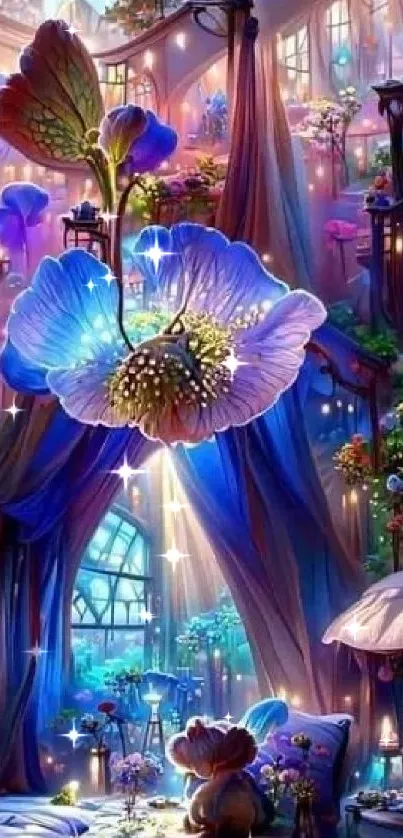 Colorful and enchanting fantasy flower room wallpaper.