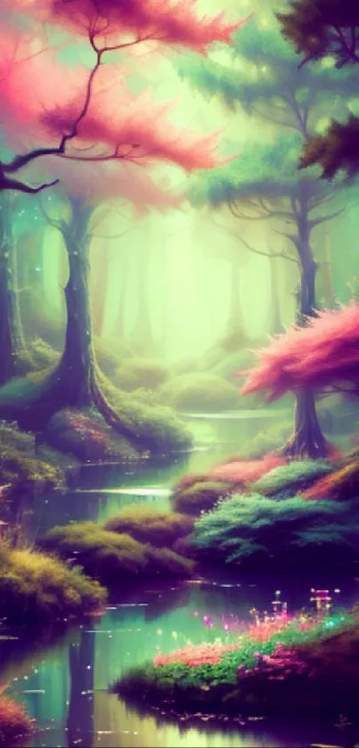 Enchanting fantasy forest with vibrant colors and mystical scenery.