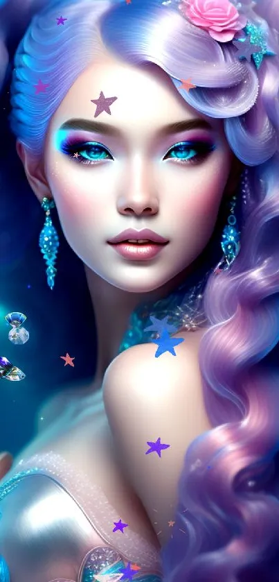 Fantasy mermaid with vibrant violet hair and captivating design.