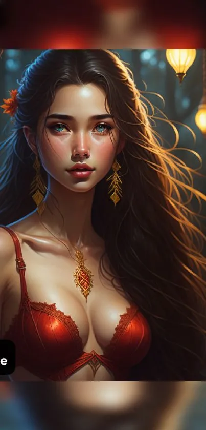 Fantasy portrait of a mythical woman in vibrant colors.