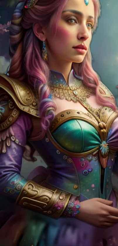 Fantasy princess with magical attire, vibrant colors.