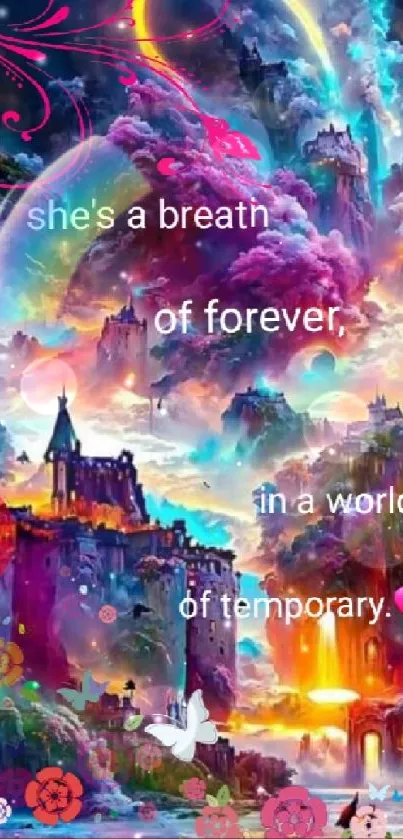 Colorful fantasy wallpaper with an inspirational quote.