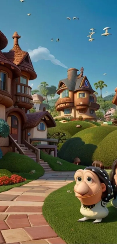 Enchanting fantasy village with whimsical characters and charming cottages.