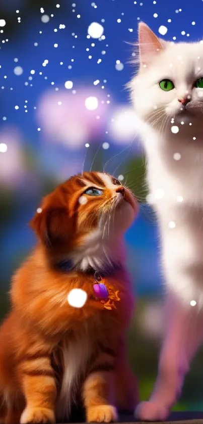 Two enchanting cats on a vibrant background, perfect for mobile screens.