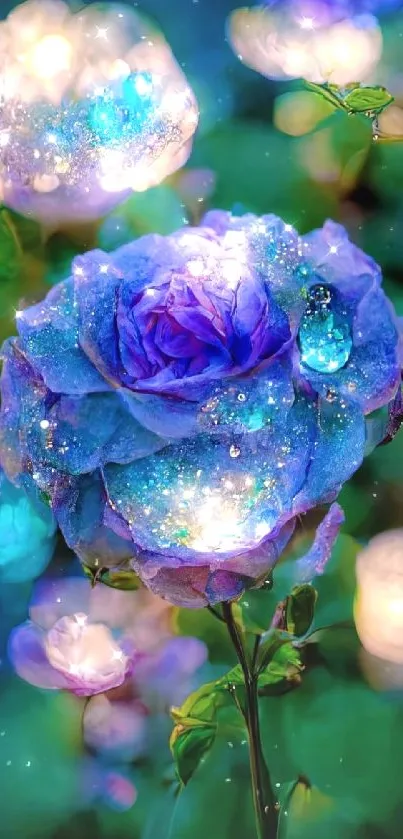 Magical glowing purple rose with sparkles.