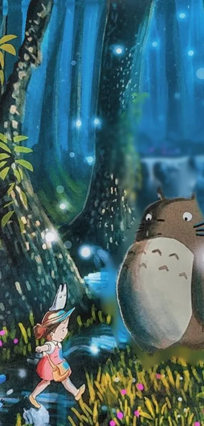 Cartoon characters in an enchanting forest setting, perfect for phone wallpaper.