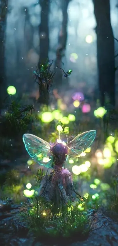 Mystical forest fairy with glowing lights.