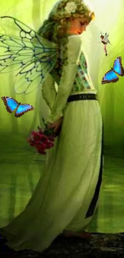 Enchanting forest fairy with butterflies.