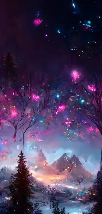 Fantasy forest wallpaper with glowing butterflies and vibrant colors.