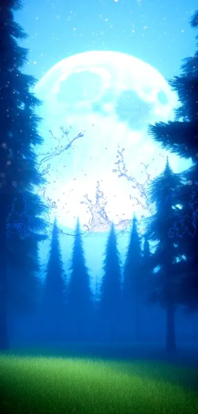 Mystical moonlit forest with glowing trees and serene vibes.