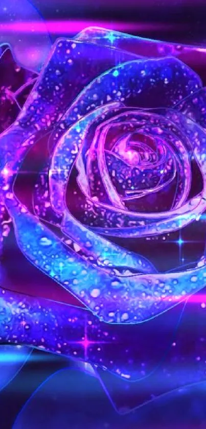 Galaxy-themed rose with cosmic hues on a blue background.