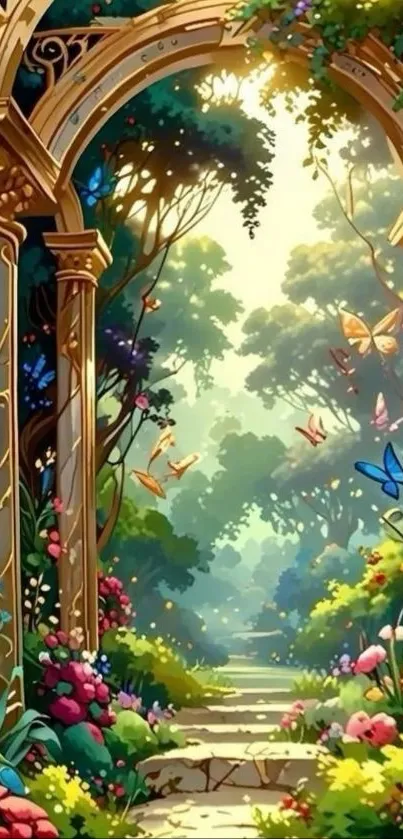 Enchanting garden archway with butterflies