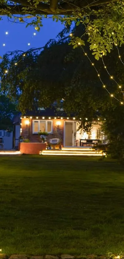 Nighttime garden with sparkling fairy lights creating a magical ambiance.