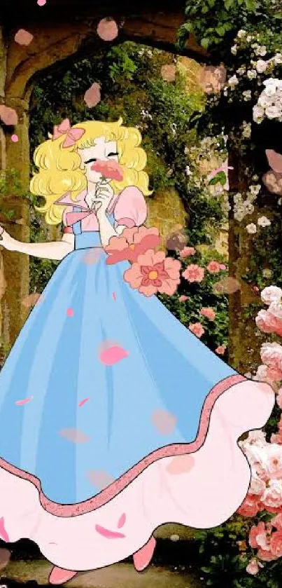 Artistic princess in a floral garden with butterflies and soft hues.