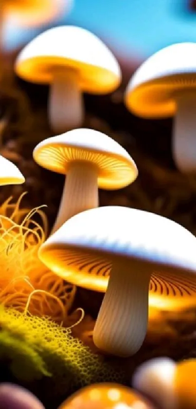 Glowing mushrooms in a vibrant fantasy forest setting.