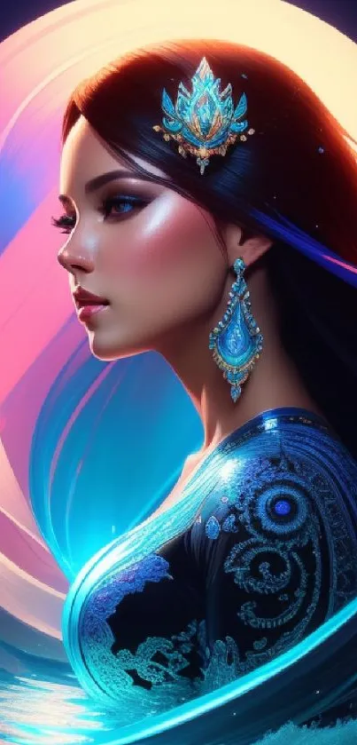 Mystical goddess in flowing colors mobile wallpaper