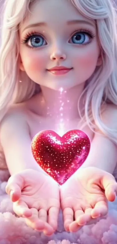 Anime girl with glowing heart and angelic features.