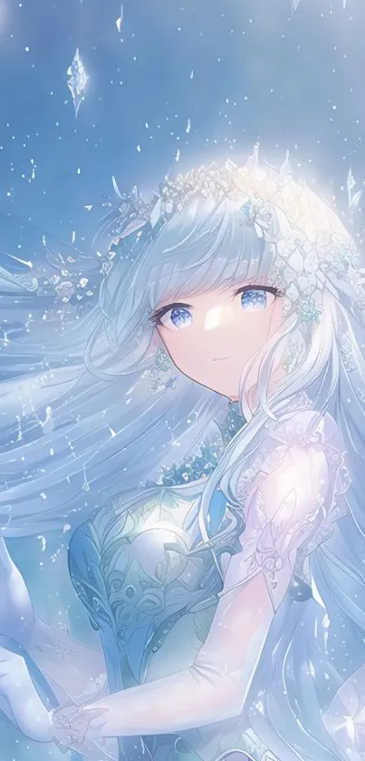 Ethereal ice princess in a fantasy winter setting.