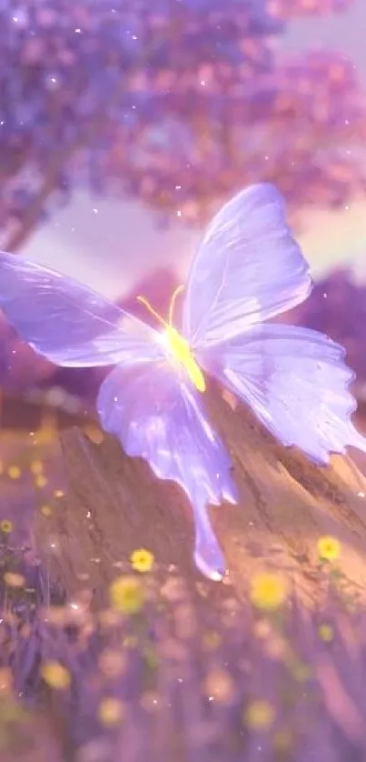 Lavender butterfly on a dreamy landscape.