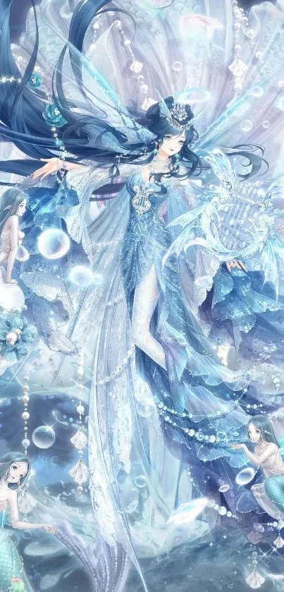 Ethereal mermaid fantasy artwork in light blue tones.