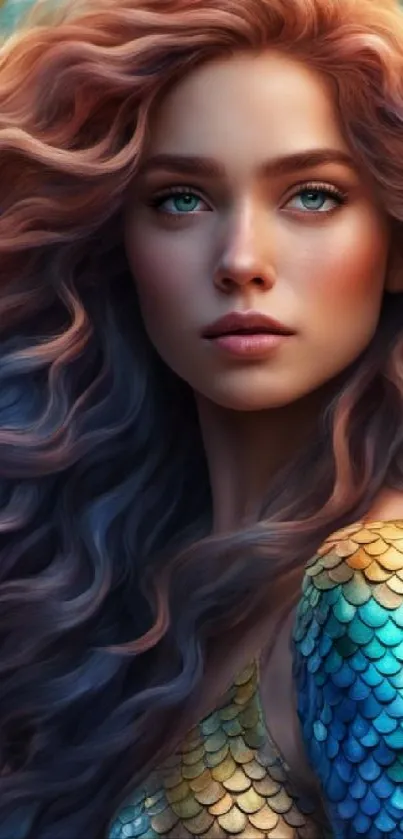 Beautiful and colorful mermaid fantasy art wallpaper for mobile phones.