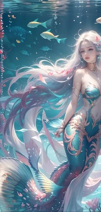 Enchanting mermaid artwork in vibrant ocean colors.