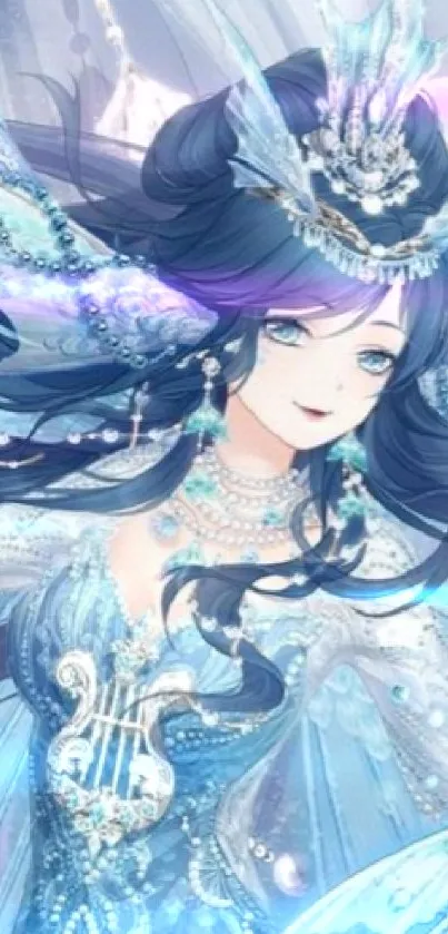 Enchanting mermaid in blue fantasy artwork, perfect for phone wallpaper.