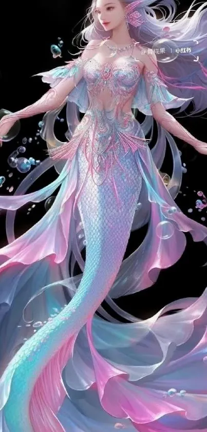 A magical mermaid in vibrant fantasy art with flowing hair and shimmering scales.