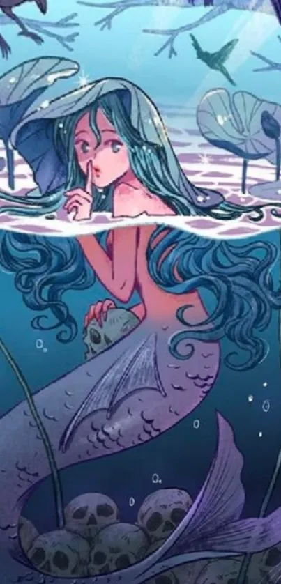 An enchanting mermaid in a whimsical underwater scene, ideal for phone wallpaper.