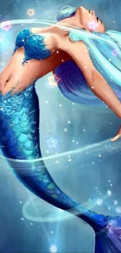 Artistic blue mermaid wallpaper for phones.