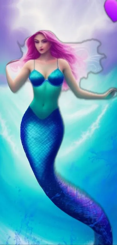 Magical mermaid with bright colors in an oceanic fantasy scene.