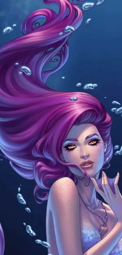 Enchanting mermaid art in vibrant pink hues underwater.